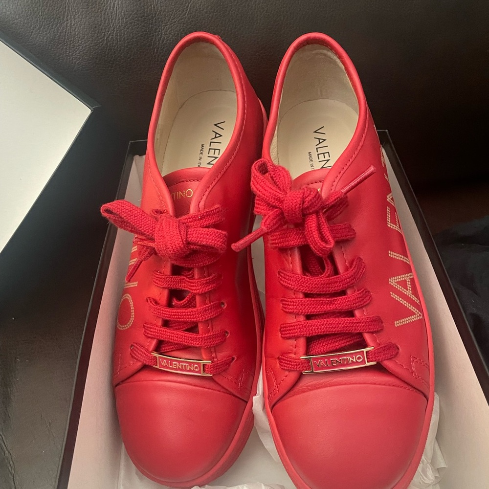 SOLD ELSEWHERE! Valentino by Mario Valentino Red Leather Dalia Sneakers.